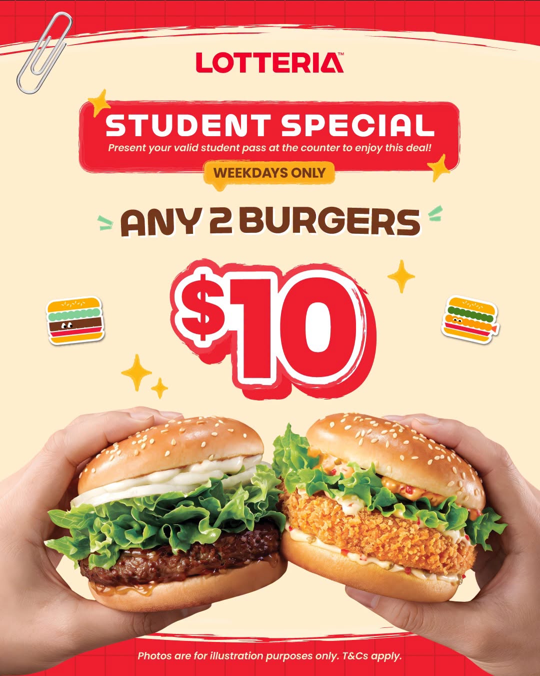 Lotteria Student Special any 2 burgers for $10 at Jurong Point