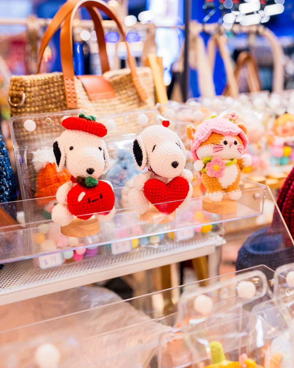 Knitted plush figures at the Mid-Autumn Fair at Jurong Point