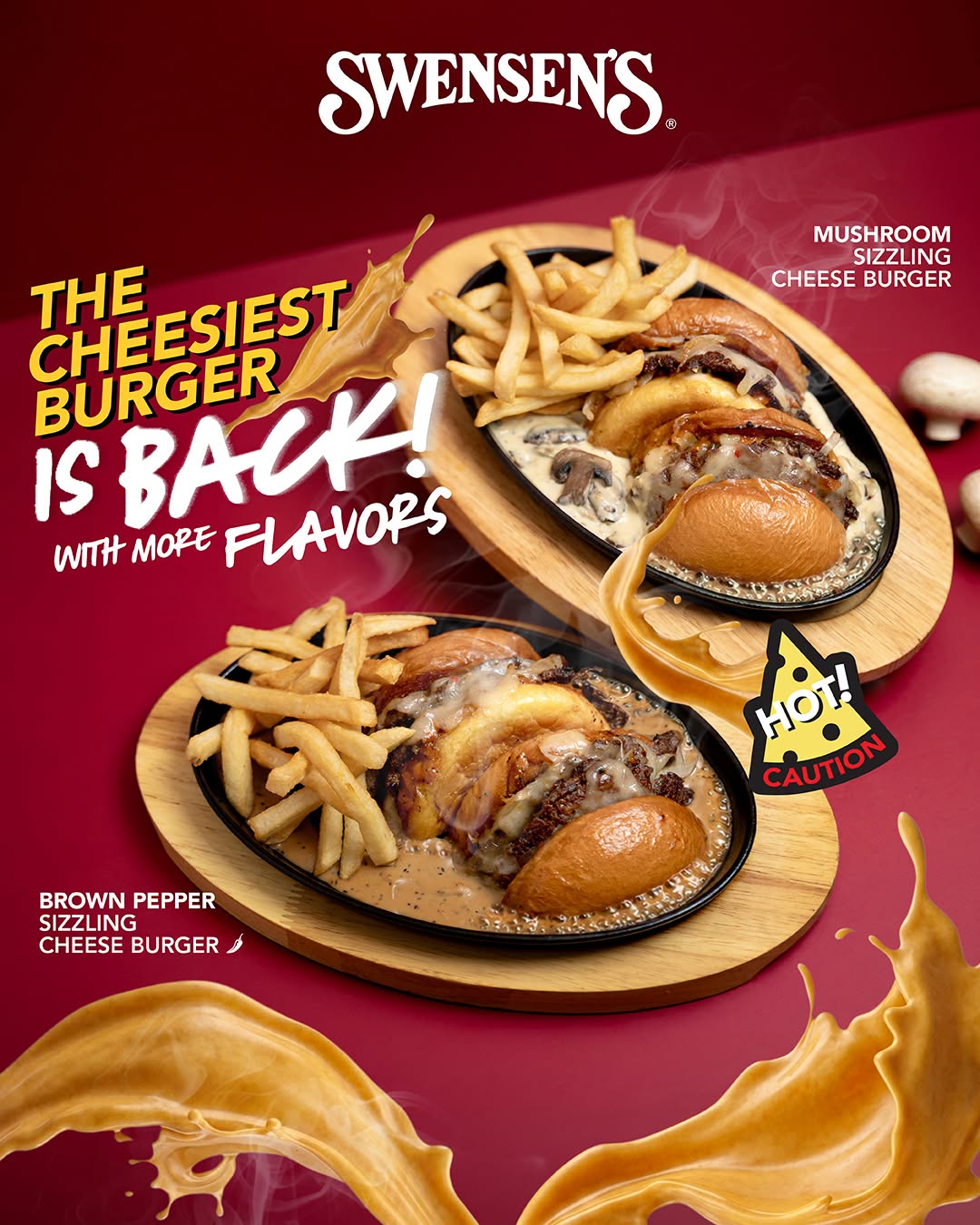 Swensen's Brown Pepper and Mushroom Sizzling Cheese Burgers