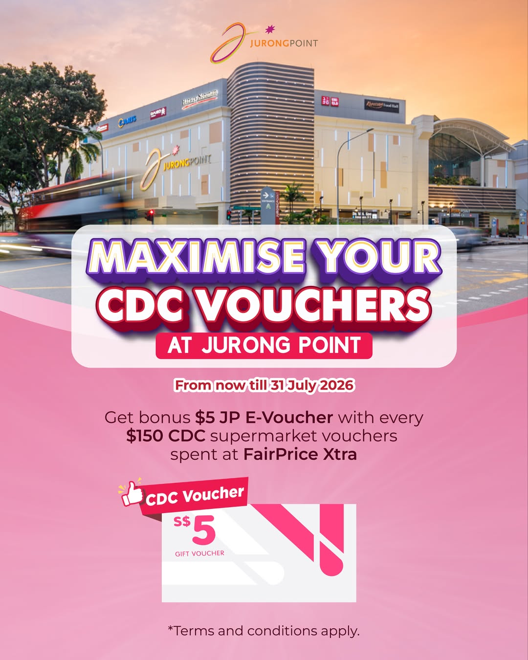 Maximise your CDC vouchers at Jurong Point - get a $5 bonus e-voucher