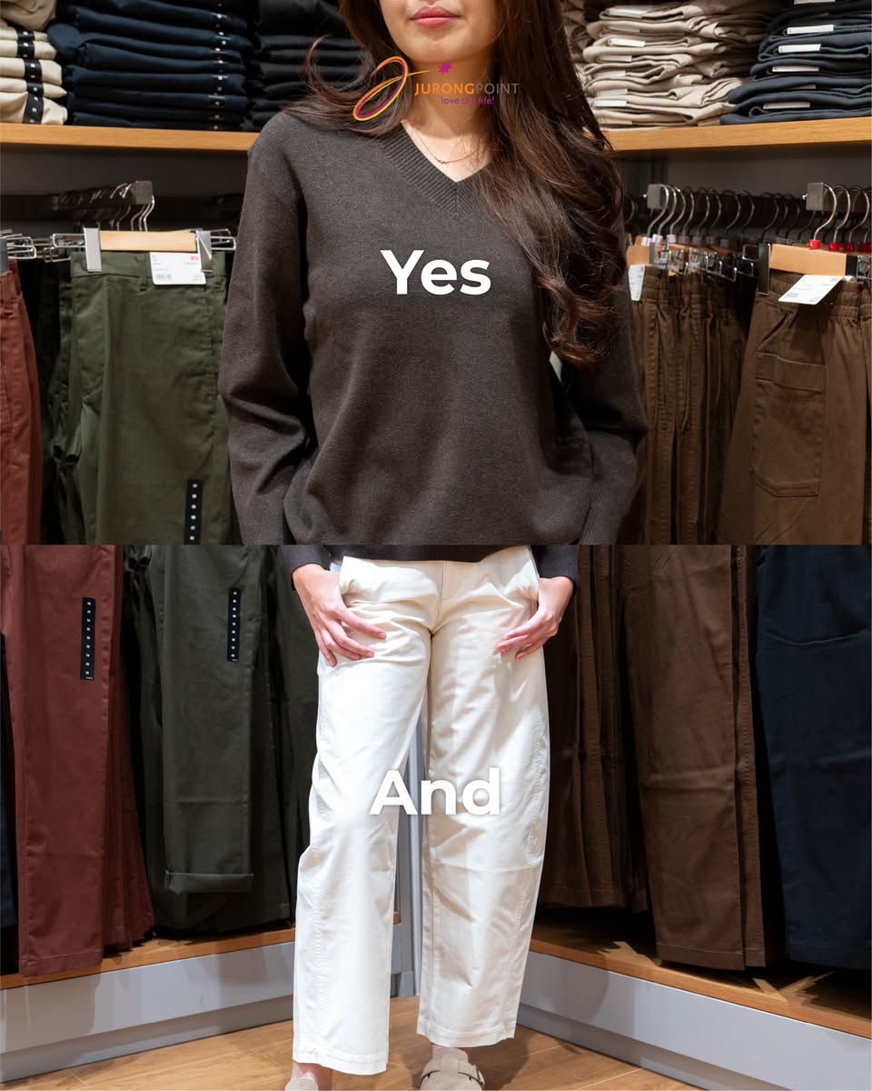 Jurong Point fashion outfit with brown knit sweater