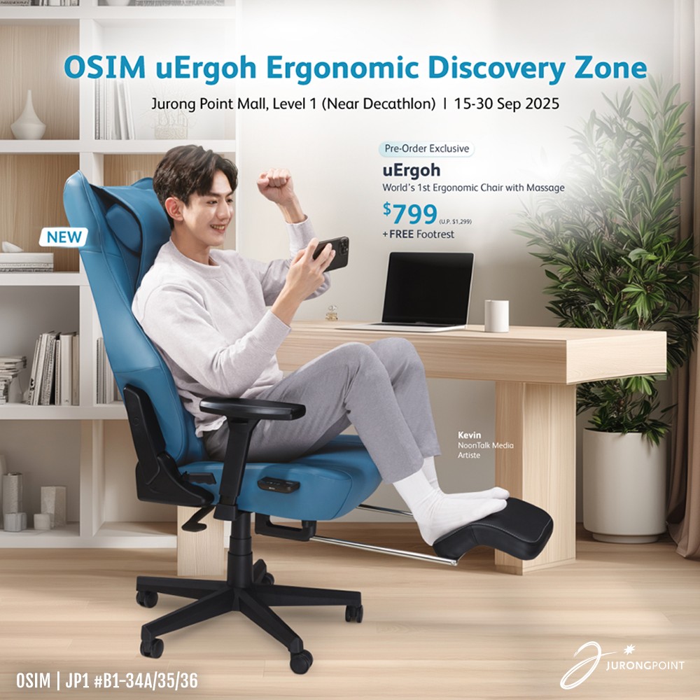 A person relaxing comfortably in the OSIM uErgoh Ergonomic Chair with massage function