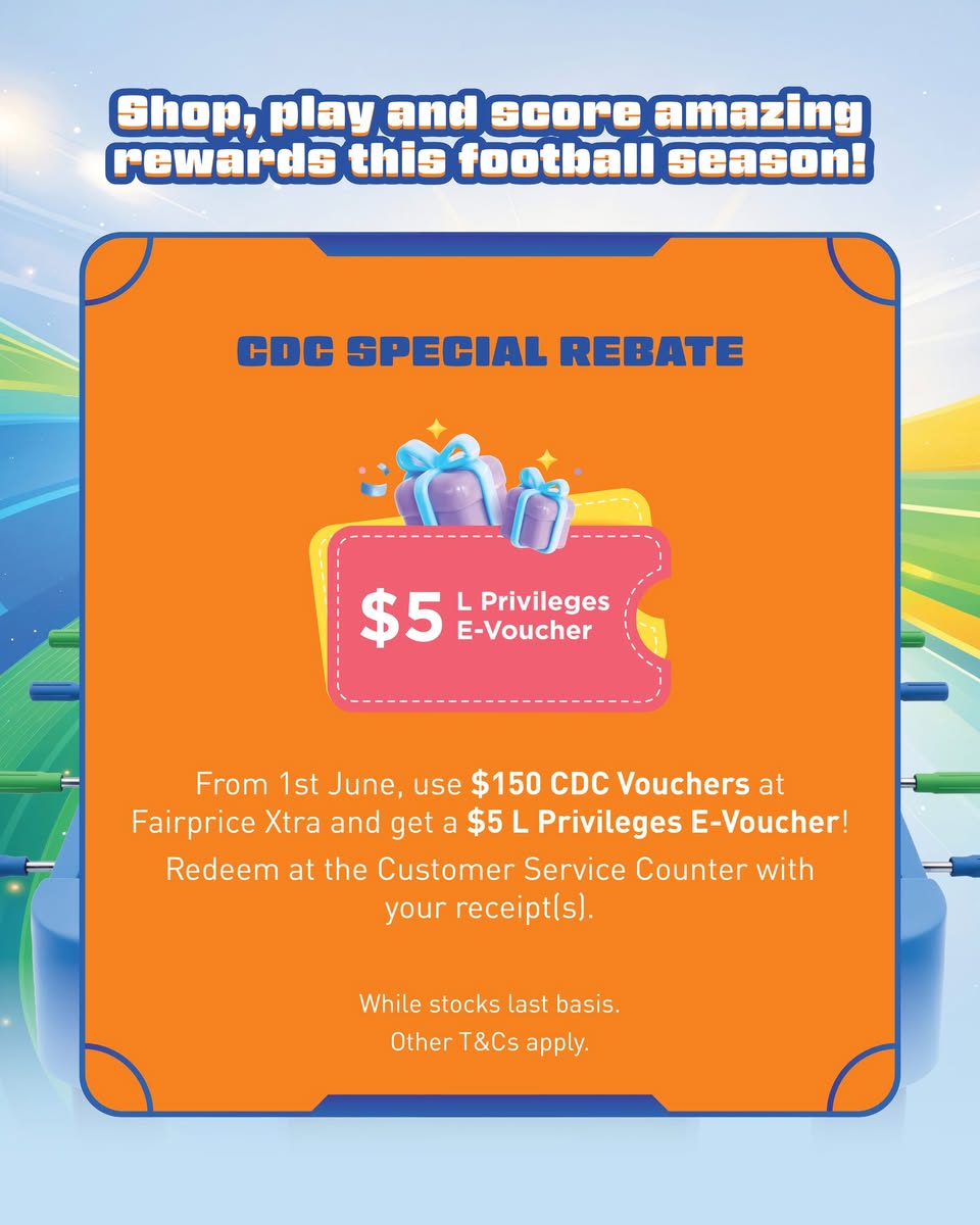 Spend $150 CDC Vouchers at FairPrice Xtra to get a $5 L Privileges E-Voucher at Link Malls