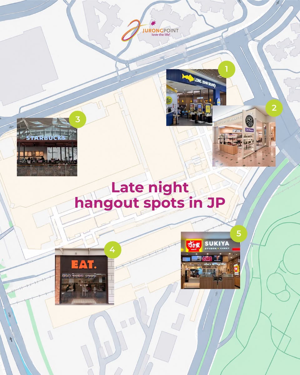 Late night hangout spots map at Jurong Point