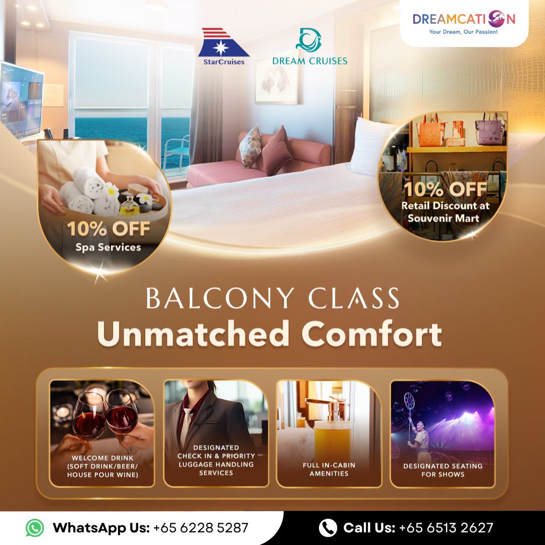 Balcony Class amenities and onboard discounts for StarCruises and Dream Cruises