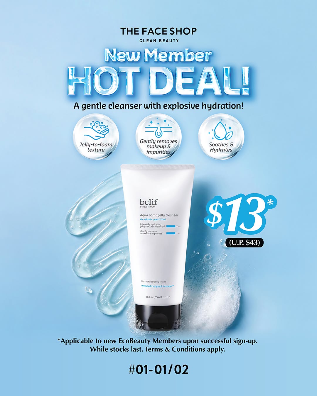 belif Aqua Bomb Jelly Cleanser new member deal at THEFACESHOP Jurong Point