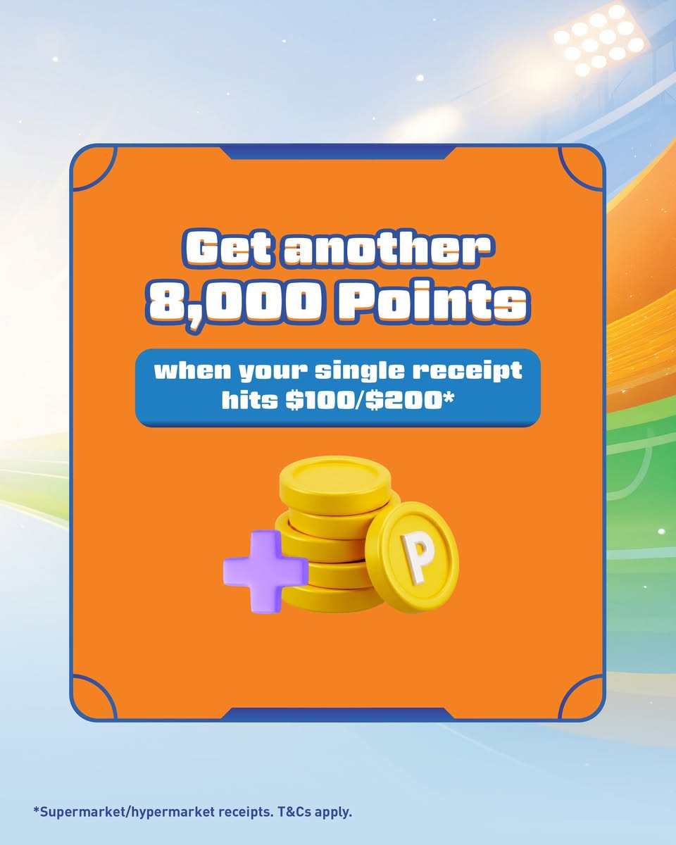 Spend $100 or $200 in a single receipt to earn 8,000 Points at Link Malls supermarkets and hypermarkets