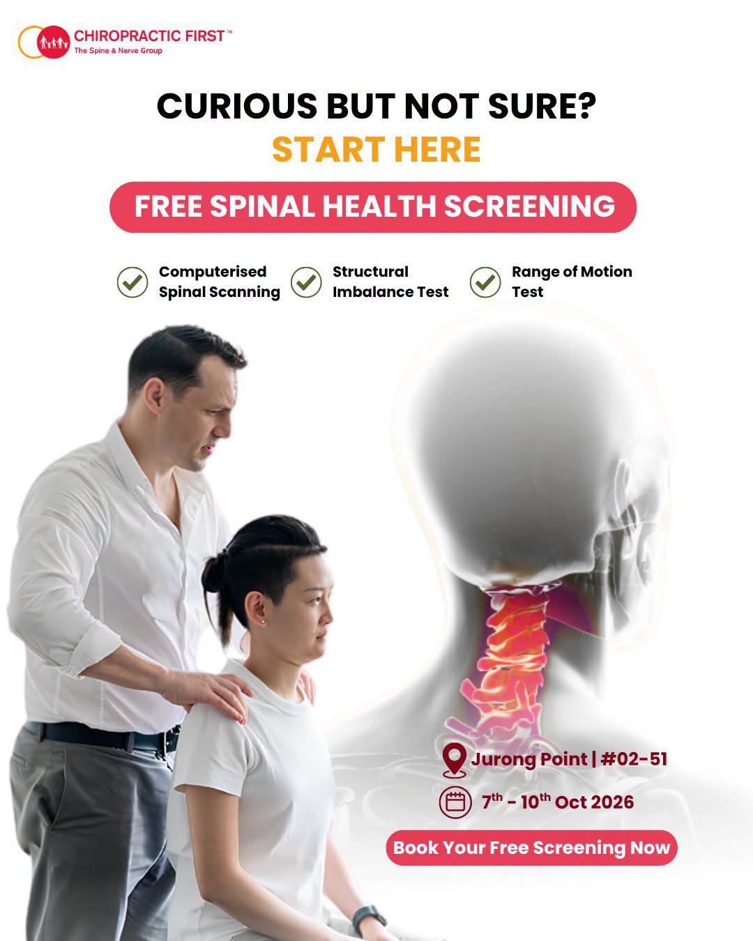 Chiropractic First free spinal health screening at Jurong Point