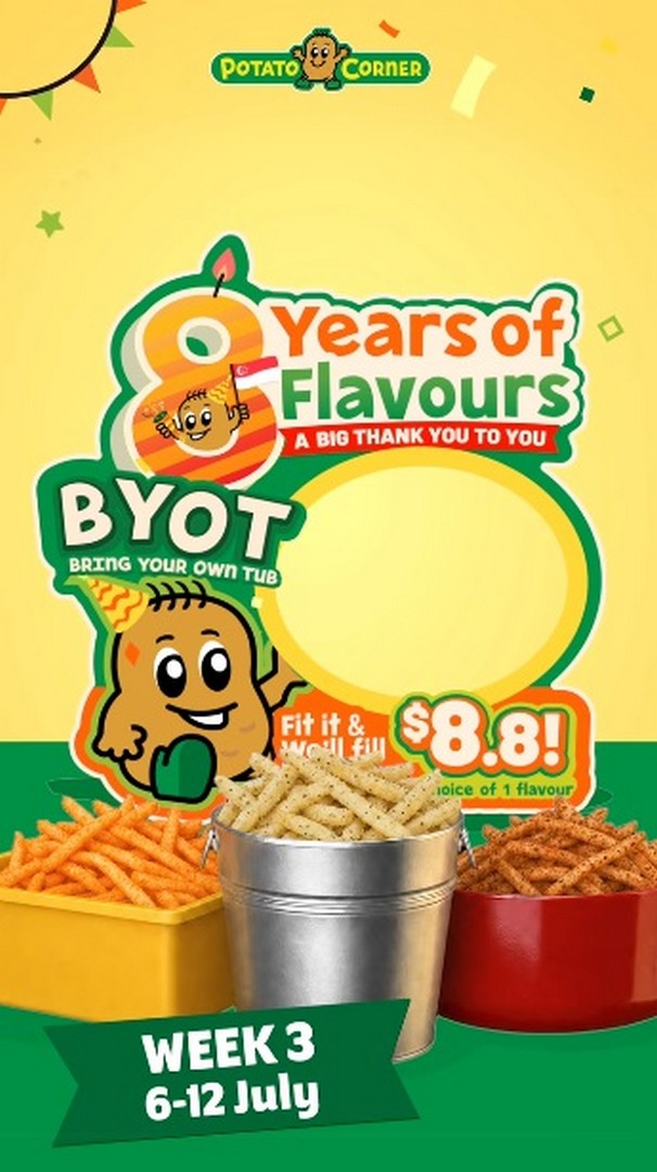 Potato Corner Bring Your Own Tub promotion for $8.80 flavoured fries during 8th anniversary