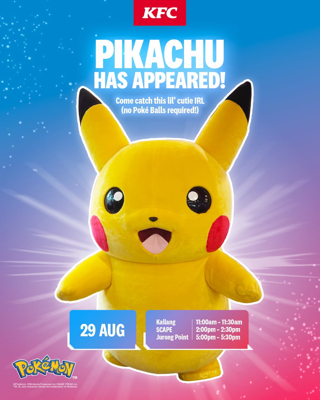 Pikachu appearing at KFC Jurong Point