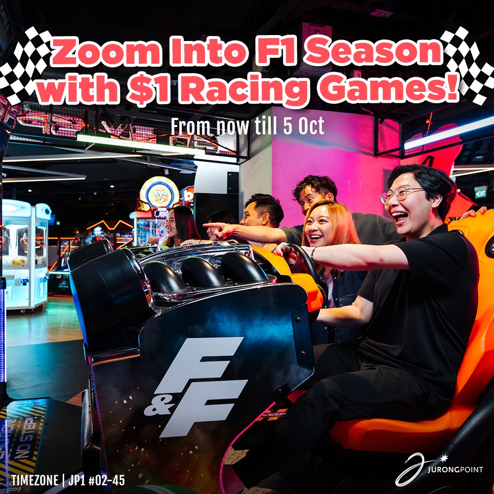 A vibrant arcade racing game screen showing a car in action, surrounded by flashing lights.