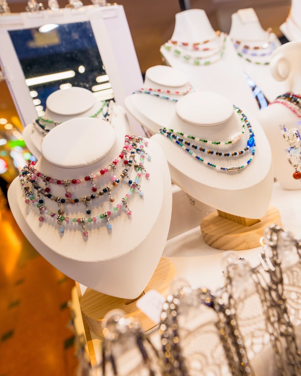 Colorful beaded necklaces at Crafters Market