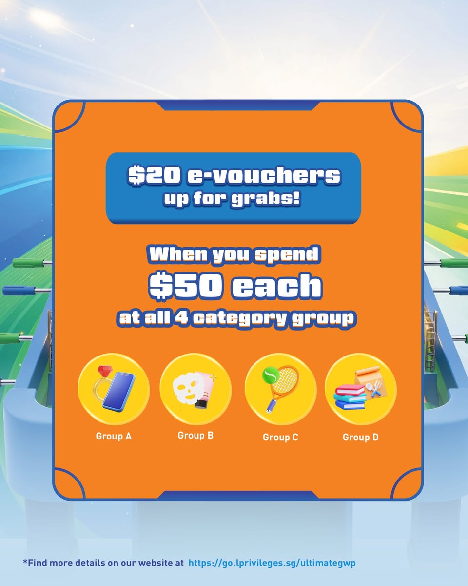 Spend $50 across all 4 selected category groups to score a $20 E-Voucher at Link Malls